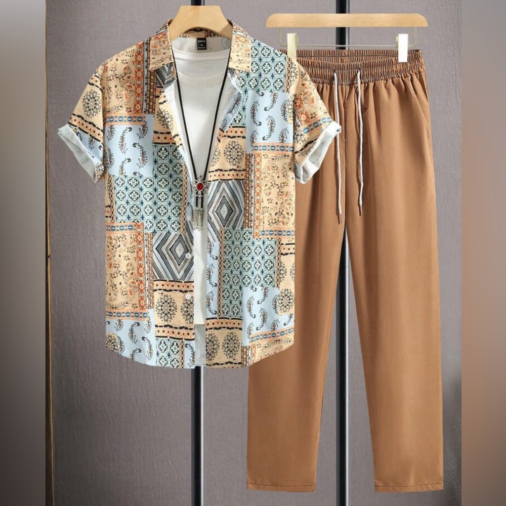 Manfinity RSRT Men Paisley Print Shirt & Drawstring Waist Pants Without Tee